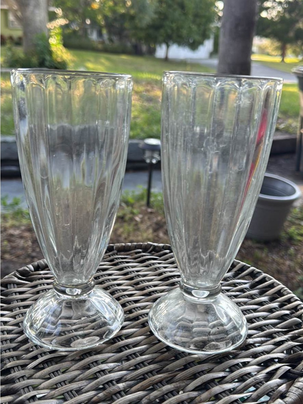 Clear Glass Ribbed Soda Fountain Glasses - Set of 2